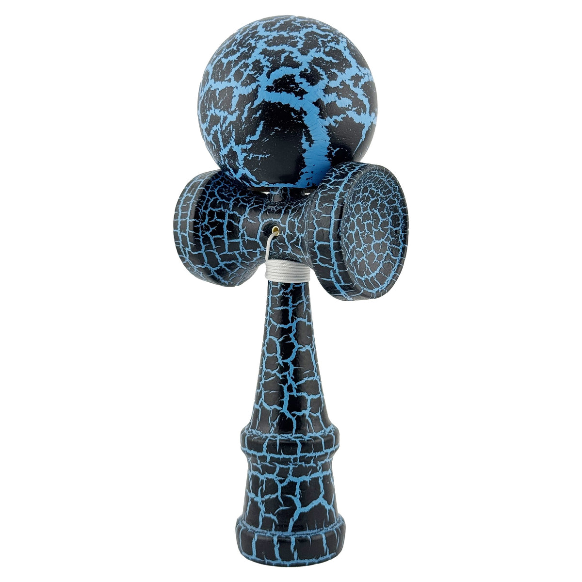 Kendama X Originala Berbis – Jucarie Interactiva din Lemn, 18 cm, Joc de Indemanare pentru Copii si Adulti, Design Cracked Negru-Albastru