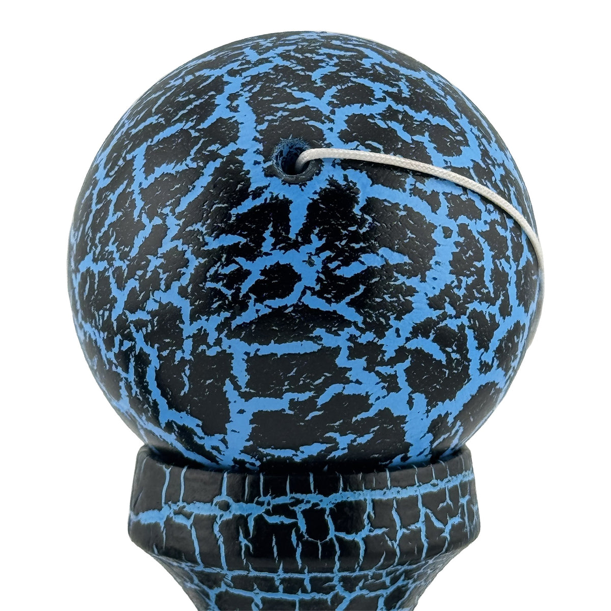 Kendama X Originala Berbis – Jucarie Interactiva din Lemn, 18 cm, Joc de Indemanare pentru Copii si Adulti, Design Cracked Negru-Albastru