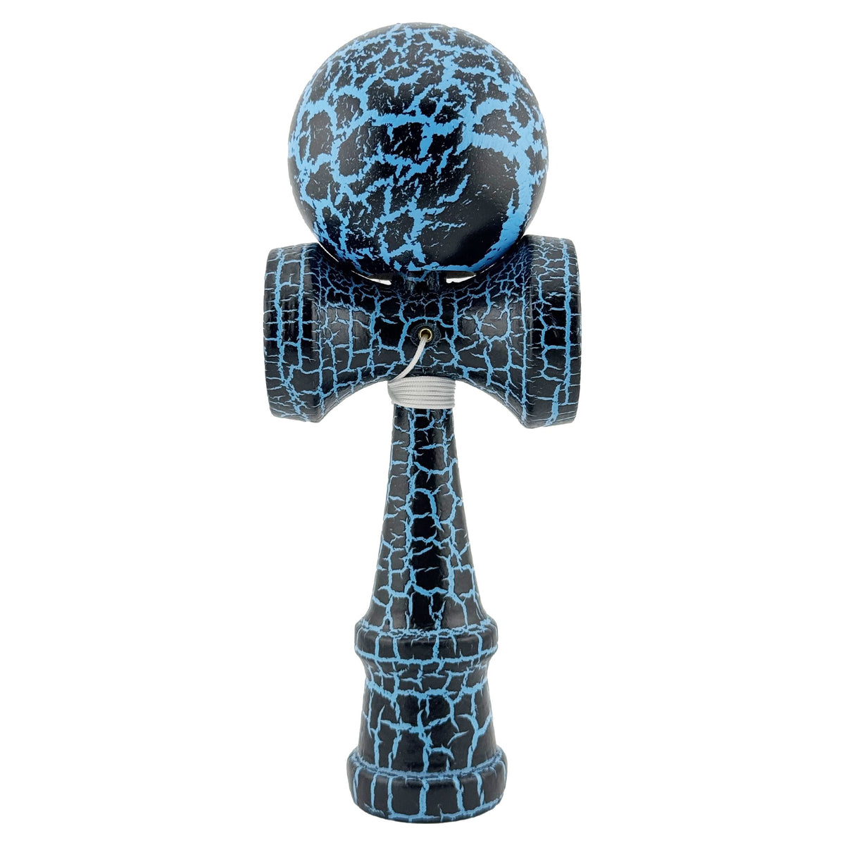 Kendama X Originala Berbis – Jucarie Interactiva din Lemn, 18 cm, Joc de Indemanare pentru Copii si Adulti, Design Cracked Negru-Albastru