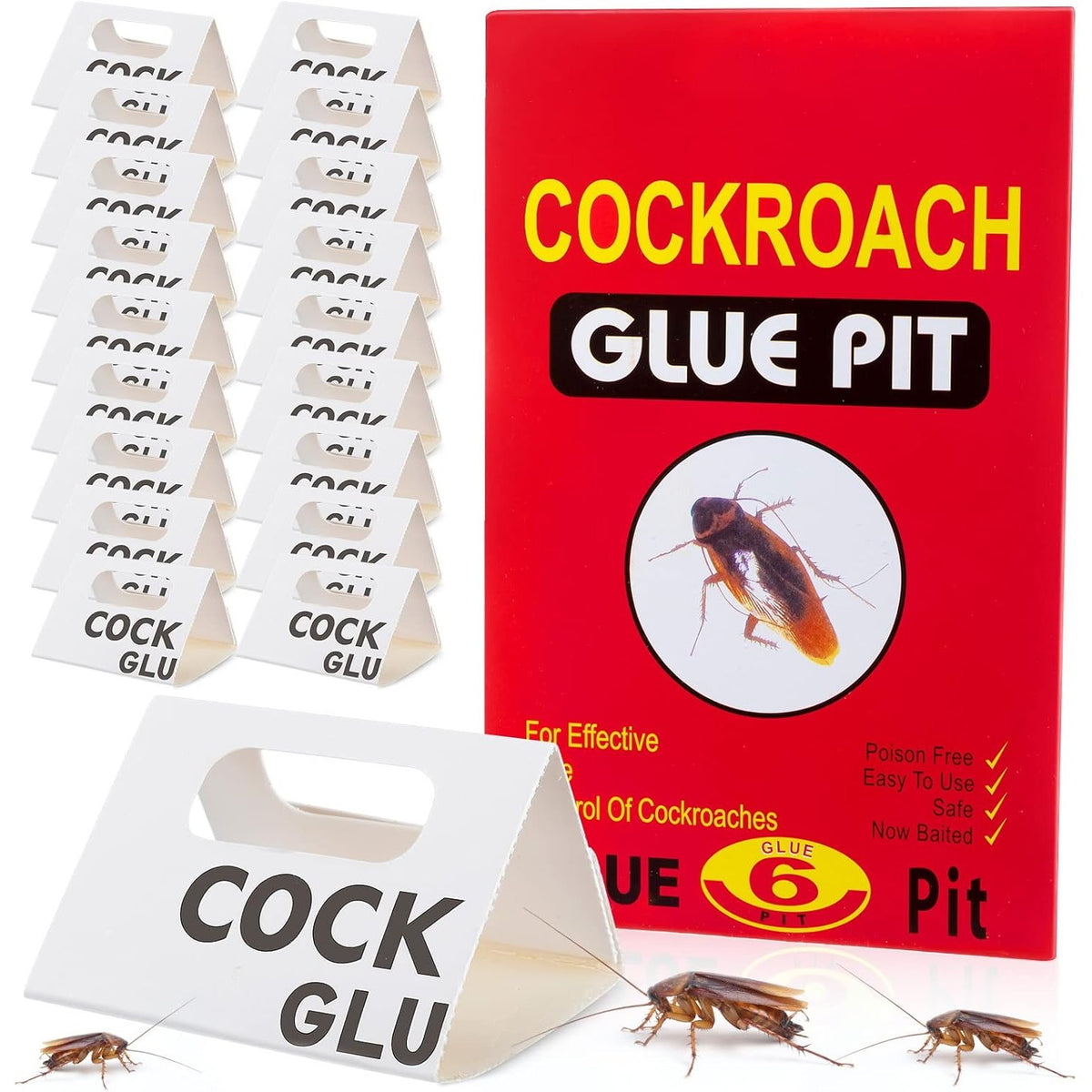 Capcana Adeziva pentru Gandaci si Insecte Taratoare, Tip Casuta cu Atractant Integrat, Non-Toxica fara Otrava, pentru Interior, Carton si Lipici, 22 x 14 cm, Rosu, Set 6 Bucati