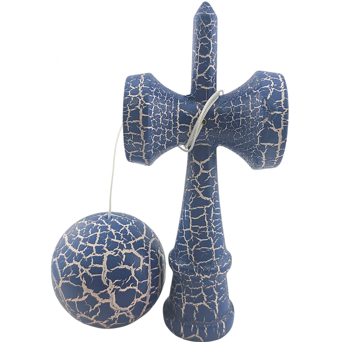 Kendama X Originala Berbis – Jucarie Interactiva din Lemn, 18 cm, Joc de Indemanare pentru Copii si Adulti, Design Cracked Albastru Inchis-Alb