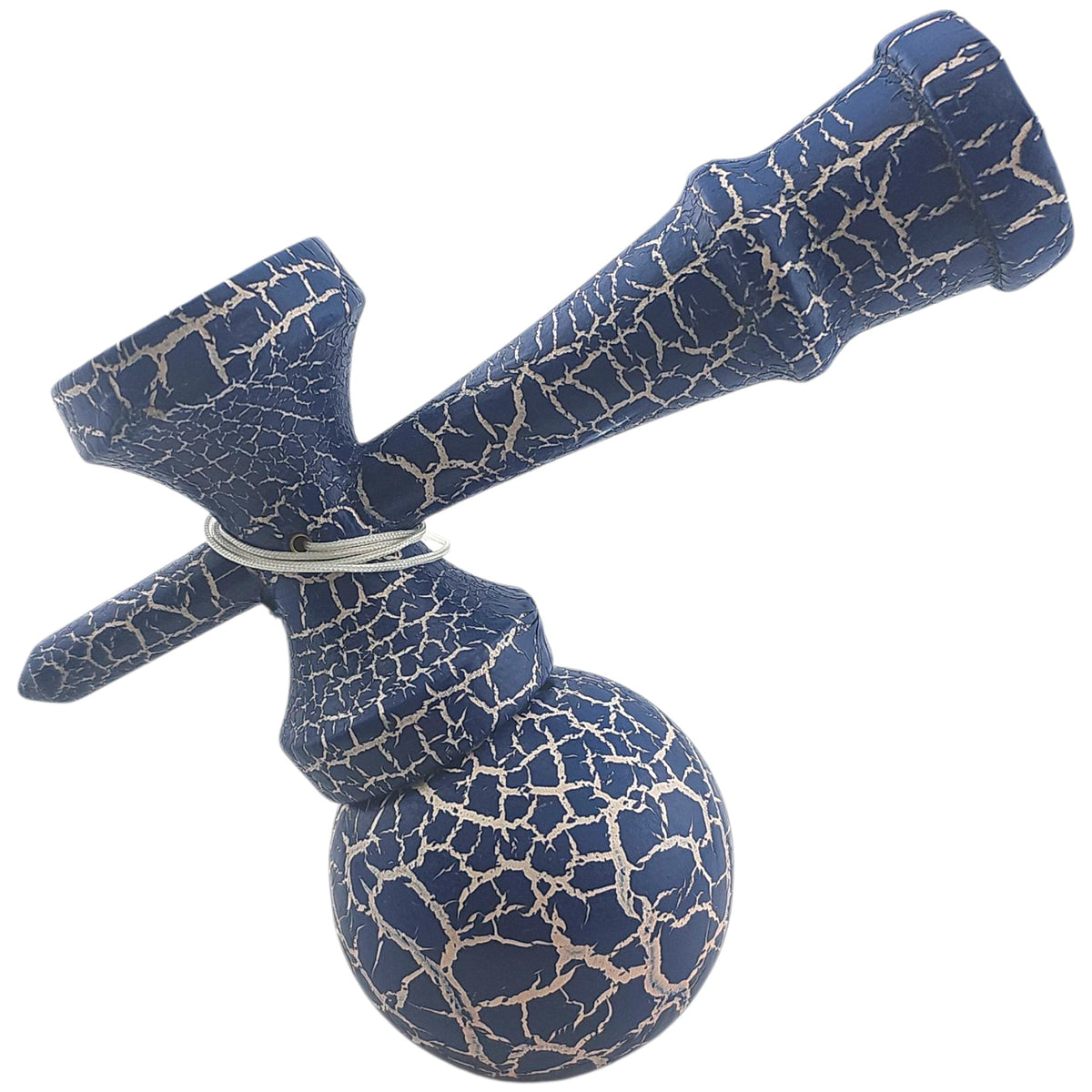 Kendama X Originala Berbis – Jucarie Interactiva din Lemn, 18 cm, Joc de Indemanare pentru Copii si Adulti, Design Cracked Albastru Inchis-Alb