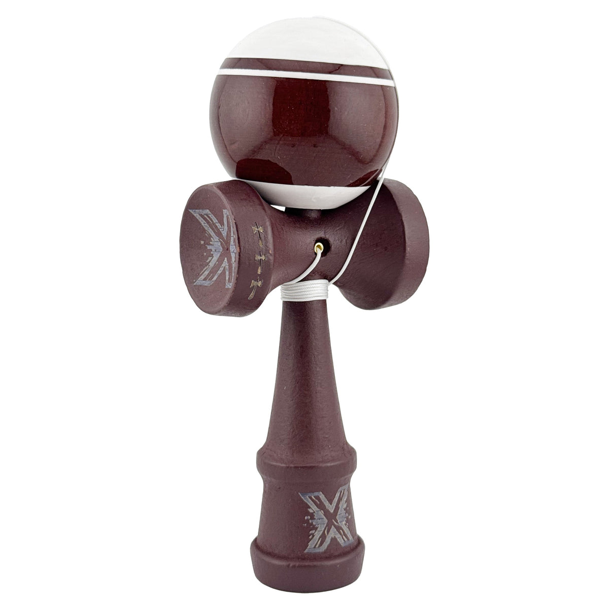 Kendama X Originala, Model Alb / Maro cu Linii, Spike Maro, Profesionala, Legendary, Super Sticky, Rulment, Ata 55cm