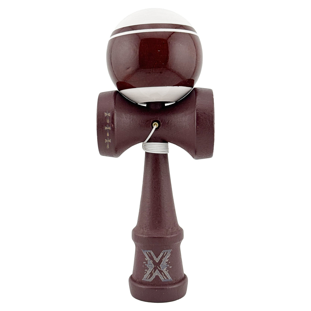 Kendama X Originala, Model Alb / Maro cu Linii, Spike Maro, Profesionala, Legendary, Super Sticky, Rulment, Ata 55cm