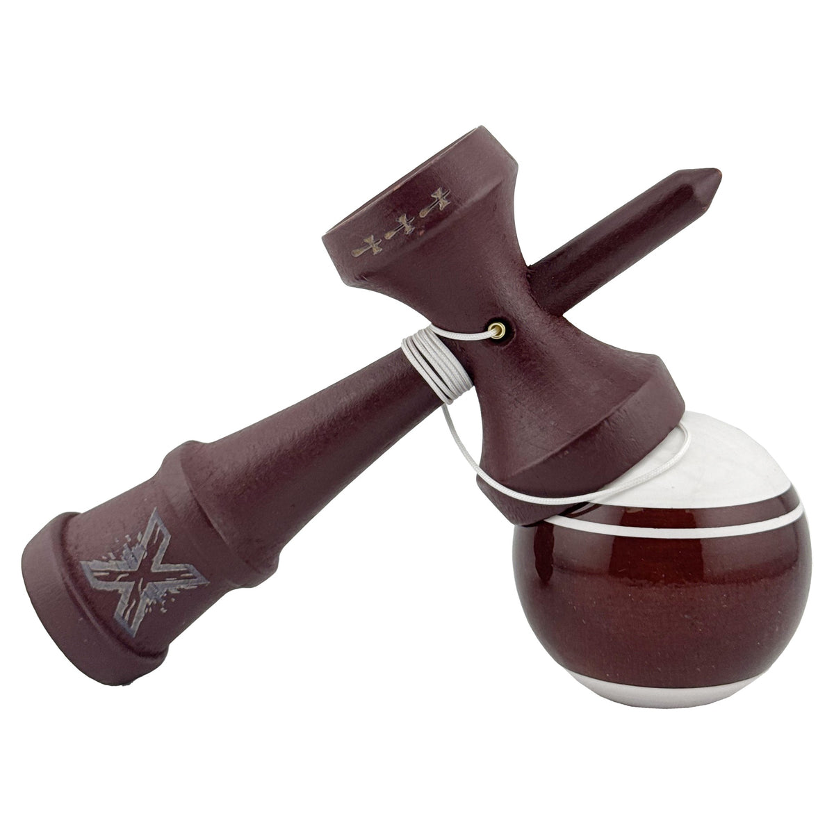 Kendama X Originala, Model Alb / Maro cu Linii, Spike Maro, Profesionala, Legendary, Super Sticky, Rulment, Ata 55cm