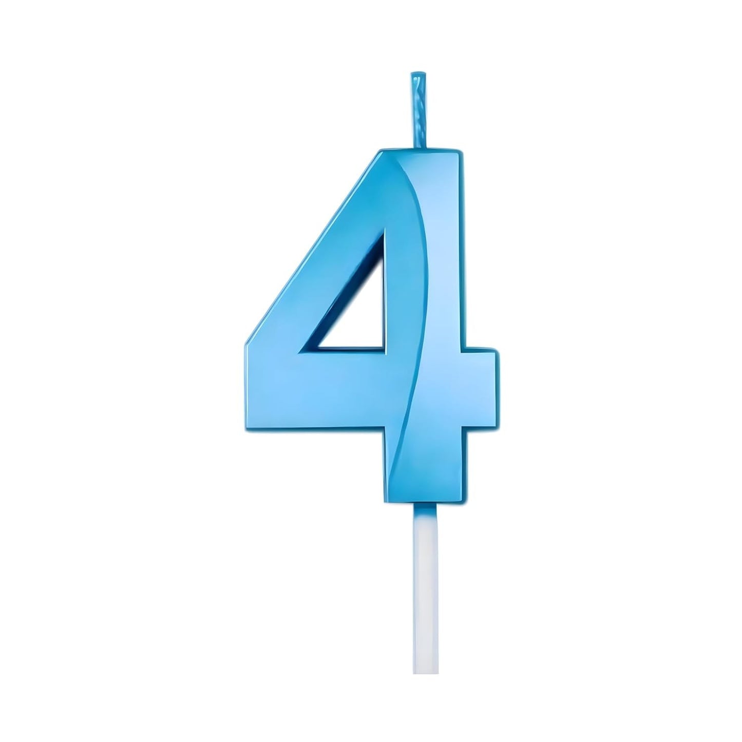 Lumânare Tort Cifra 4, Model Diamond Strălucitor cu Băț de Fixare, Parafină de Calitate, 5 x 3.4 cm, Albastru