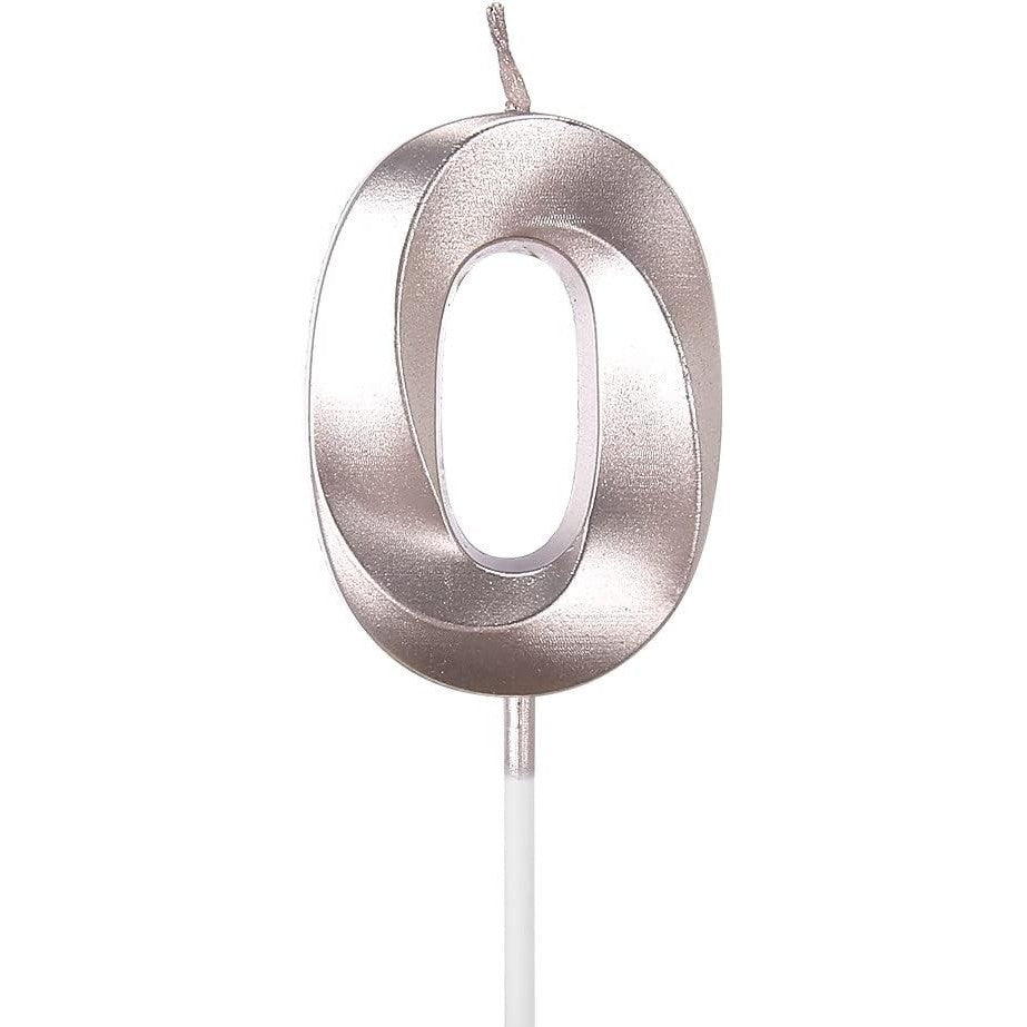 Lumânare Aniversară Cifră 0, Model Diamond Strălucitor, Parafină cu Fixare Sigură, 5 x 3.4 cm, Argintiu