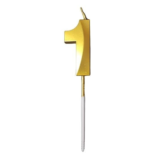 Lumanare Tort Cifra 1, Model Diamond, Parafina cu Bat de Fixare, 5 x 3.4 cm, Auriu