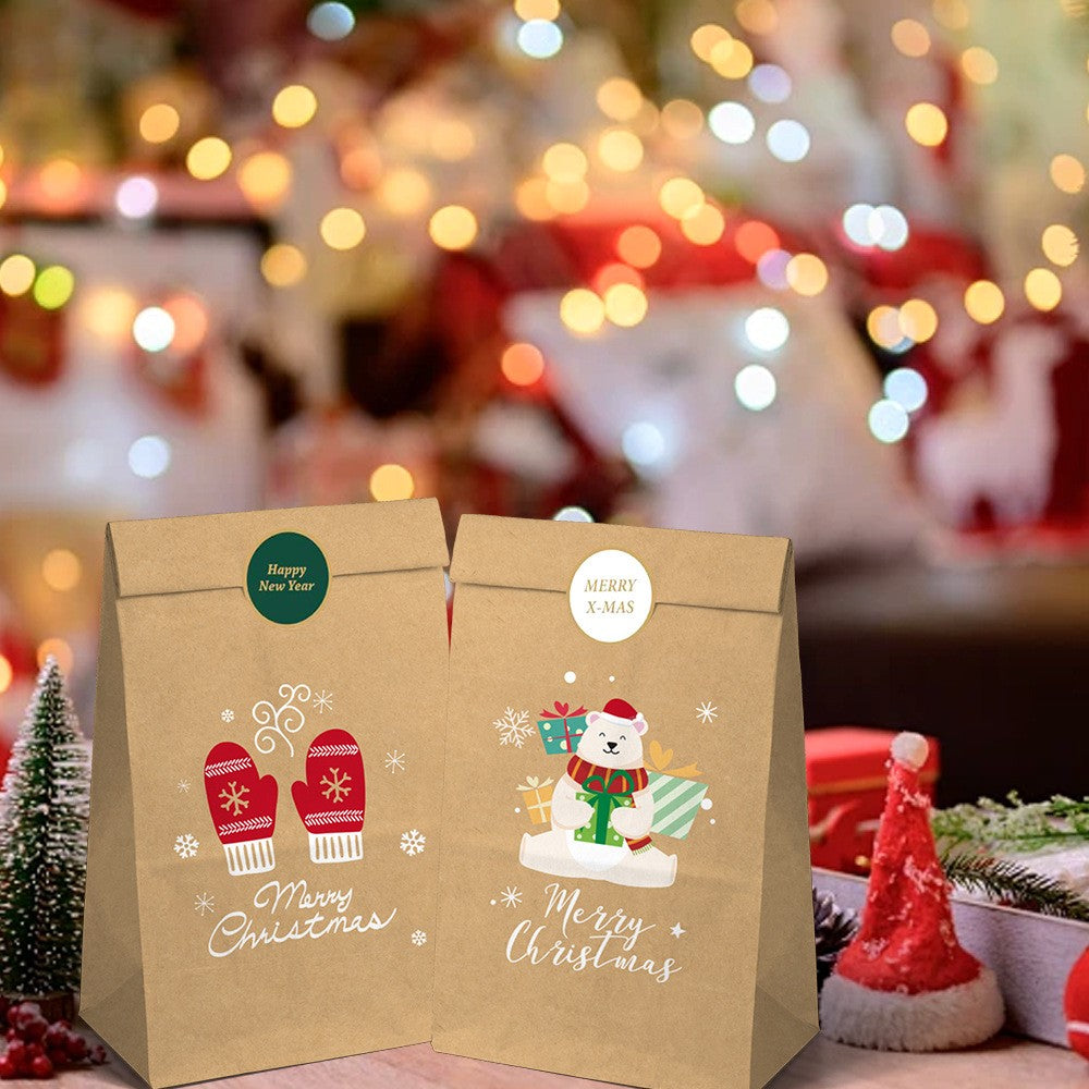 Set 12 Pungi de Cadou pentru Crăciun, Ambalaje Festive cu Stickere Decorative Incluse, Hârtie Kraft Ecologică, Maro, 22 x 12 x 8 cm