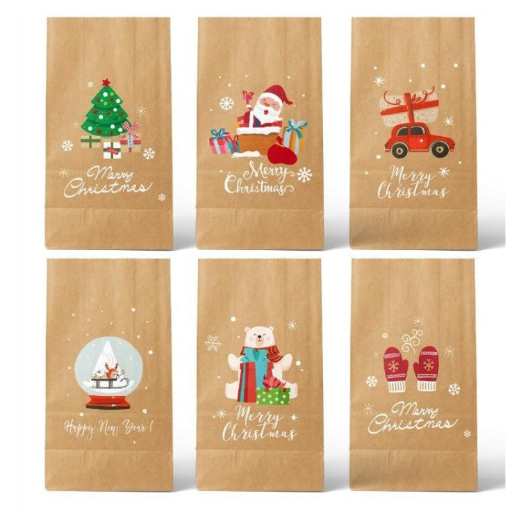 Set 12 Pungi de Cadou pentru Crăciun, Ambalaje Festive cu Stickere Decorative Incluse, Hârtie Kraft Ecologică, Maro, 22 x 12 x 8 cm
