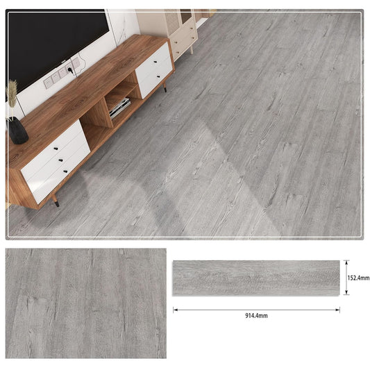 Plăci Autoadezive pentru Pardoseală, Set 36 Bucăți, PVC Impermeabil și Ignifug, Grosime 1.5 mm, Acoperire 5 m2, 91.44 x 15.24 cm, Model 3, Gri