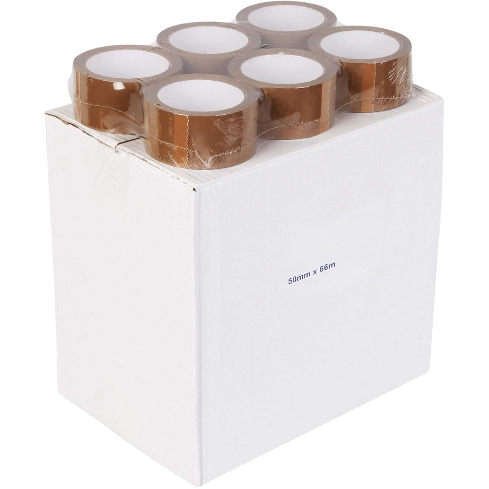 Set 36 Role Banda Adeziva Low Noise pentru Ambalare Colete, Adeziv Acrilic Silentios, Material BOPP 28 Microni, 50 mm x 66 m, Maro