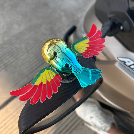 Ornament Decorativ Auto si Moto, Figurina Papagal cu Aripi Mobile la Viteza, Plastic Iridescent Rezistent, 14.5 x 8 x 5 cm, Verde/Multicolor