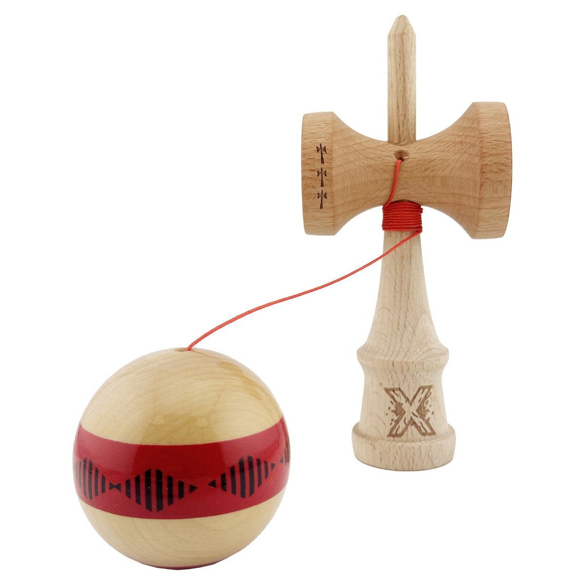 Kendama X Vibes Originala, Model Frequency Rosu / Maro, Profesionala, Cupe Mari, Super Sticky, Rulment, Ata 55cm