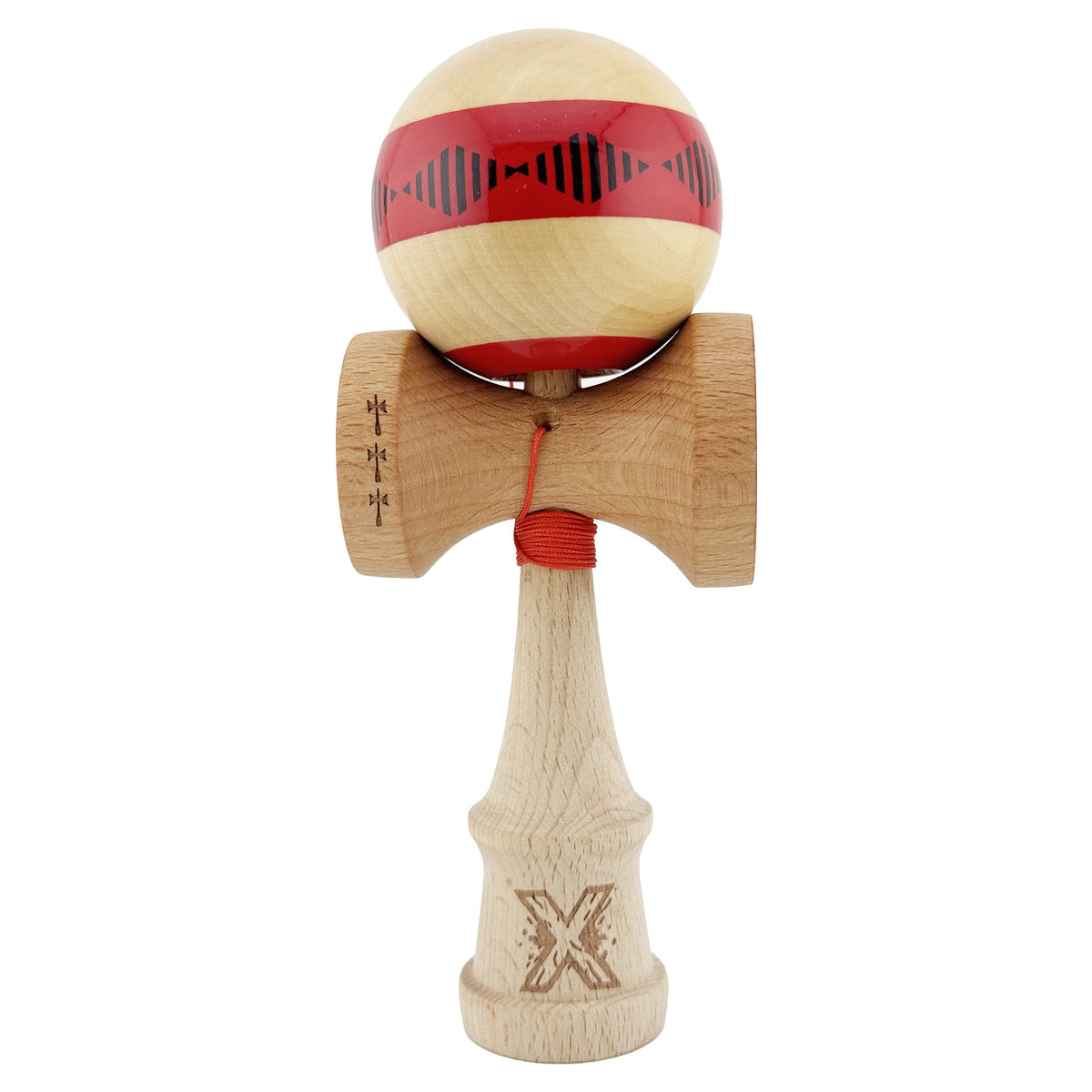 Kendama X Vibes Originala, Model Frequency Rosu / Maro, Profesionala, Cupe Mari, Super Sticky, Rulment, Ata 55cm