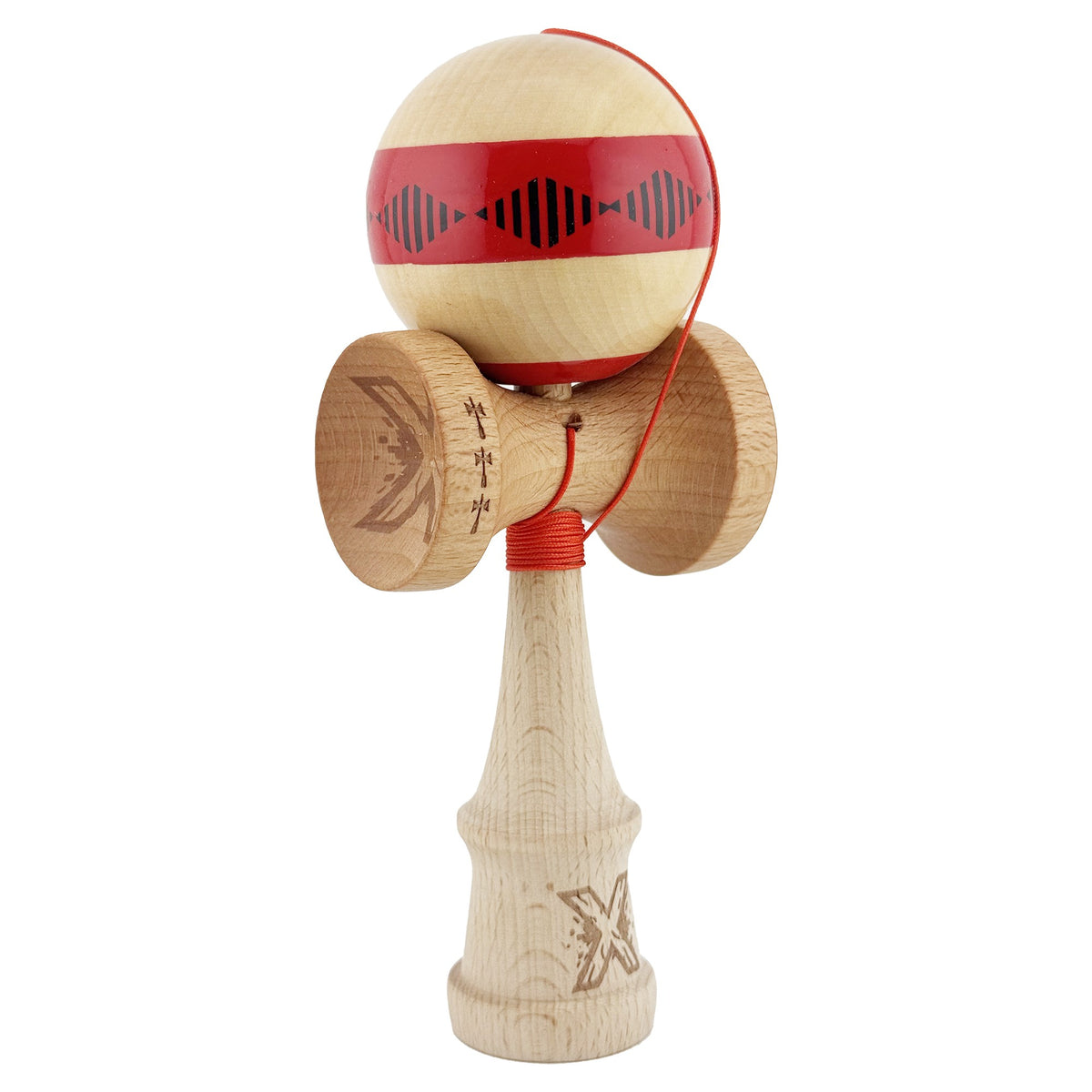 Kendama X Vibes Originala, Model Frequency Rosu / Maro, Profesionala, Cupe Mari, Super Sticky, Rulment, Ata 55cm