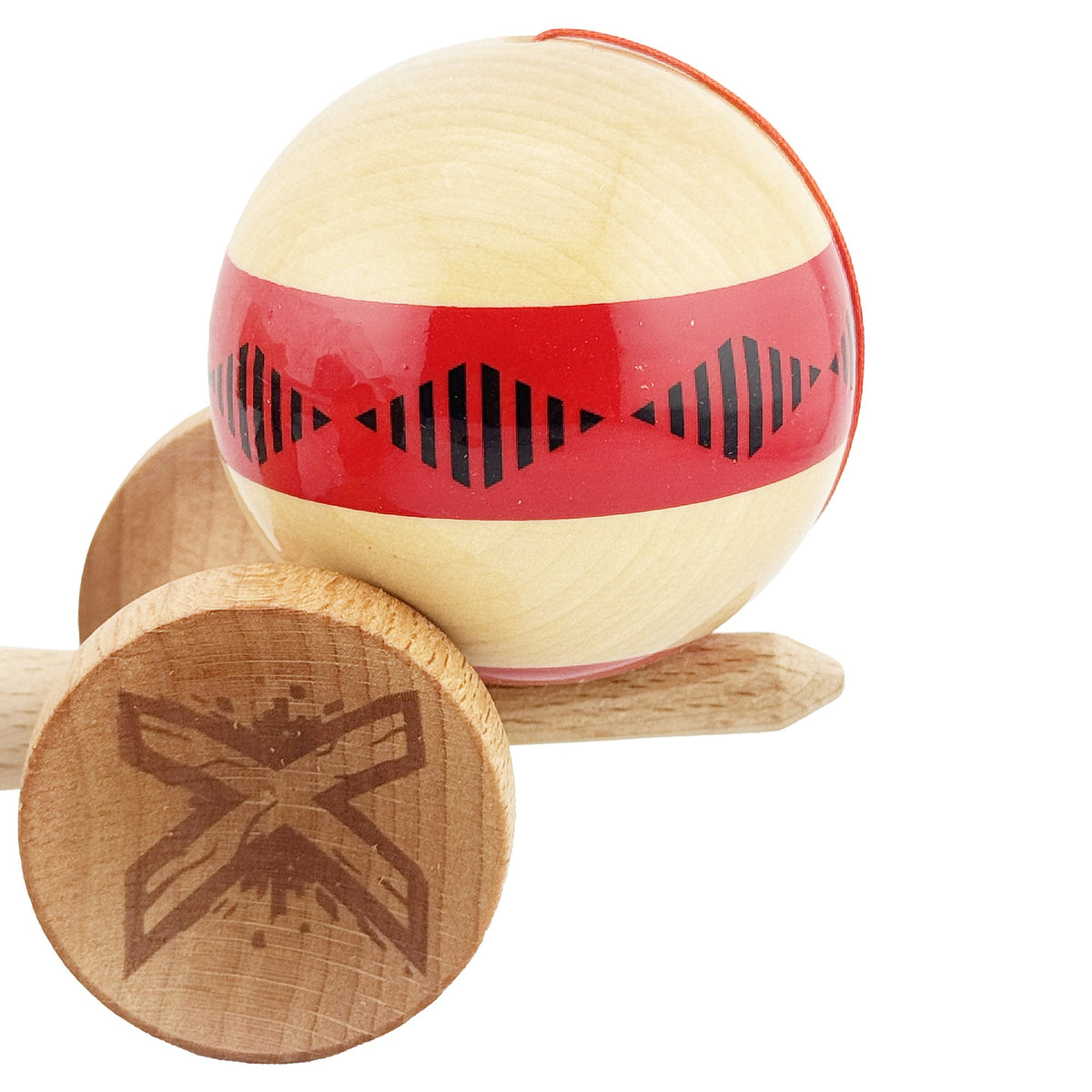 Kendama X Vibes Originala, Model Frequency Rosu / Maro, Profesionala, Cupe Mari, Super Sticky, Rulment, Ata 55cm