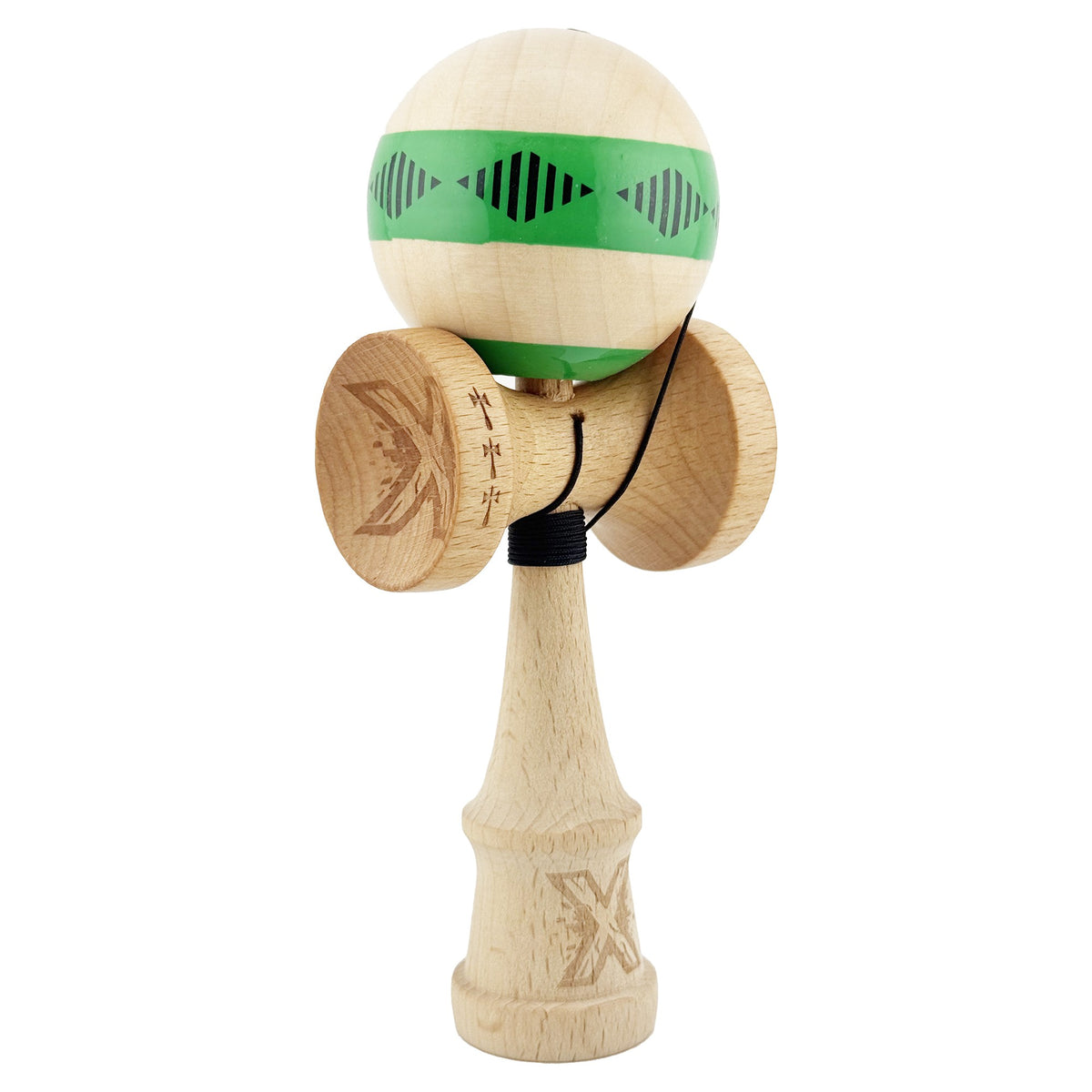 Kendama X Vibes Originala, Model Frequency Verde / Maro, Profesionala, Cupe Mari, Super Sticky, Rulment, Ata 55cm