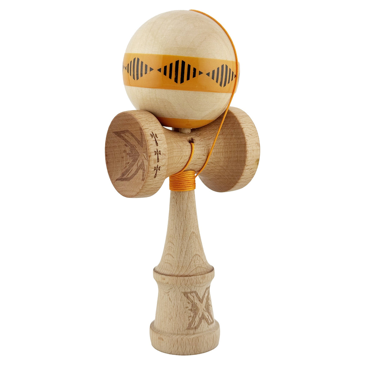 Kendama X Vibes Originala, Model Frequency Portocaliu / Maro, Profesionala, Cupe Mari, Super Sticky, Rulment, Ata 55cm