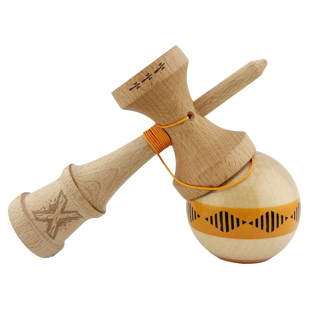 Kendama X Vibes Originala, Model Frequency Portocaliu / Maro, Profesionala, Cupe Mari, Super Sticky, Rulment, Ata 55cm