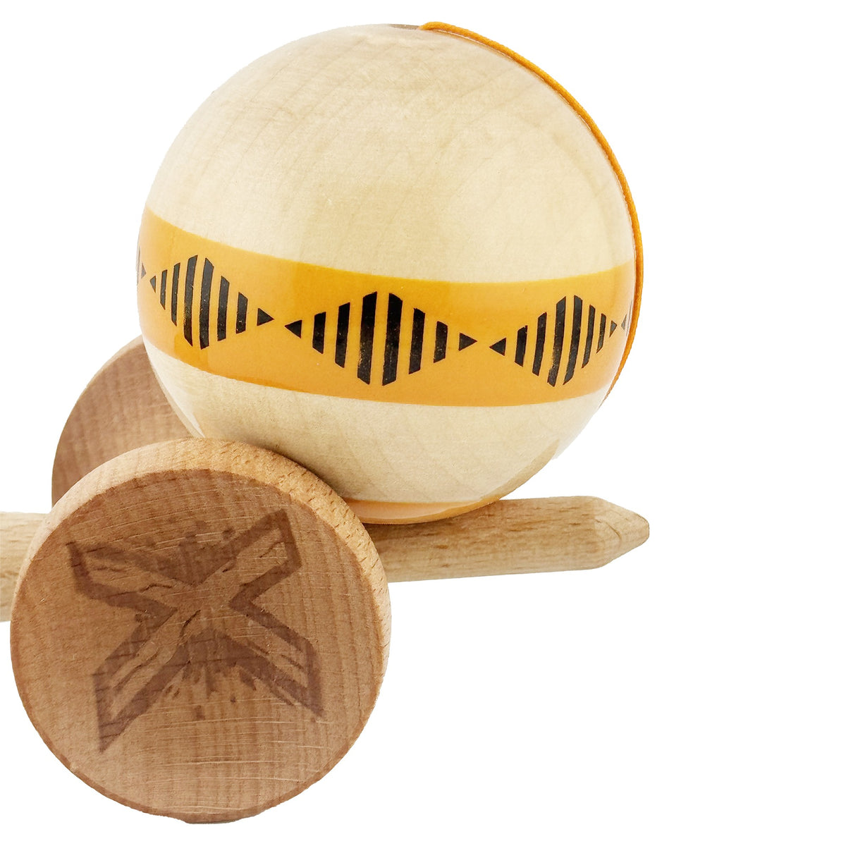 Kendama X Vibes Originala, Model Frequency Portocaliu / Maro, Profesionala, Cupe Mari, Super Sticky, Rulment, Ata 55cm