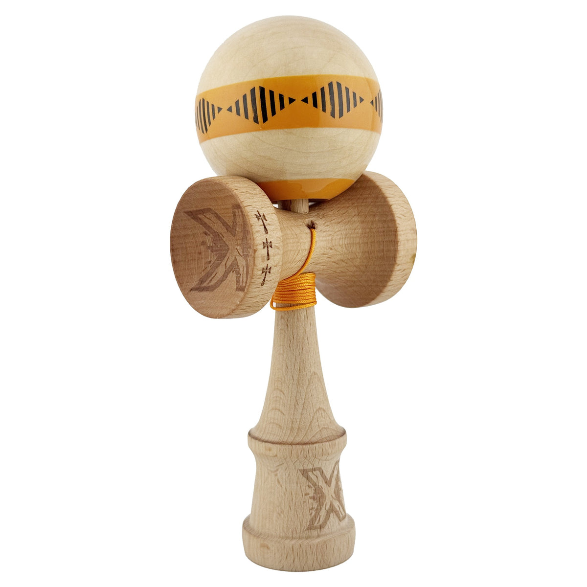 Kendama X Vibes Originala, Model Frequency Portocaliu / Maro, Profesionala, Cupe Mari, Super Sticky, Rulment, Ata 55cm