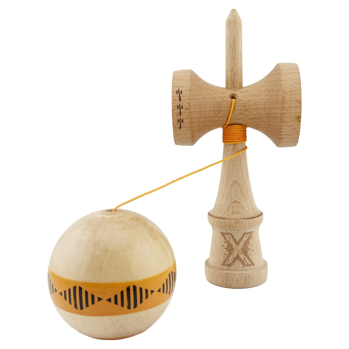 Kendama X Vibes Originala, Model Frequency Portocaliu / Maro, Profesionala, Cupe Mari, Super Sticky, Rulment, Ata 55cm