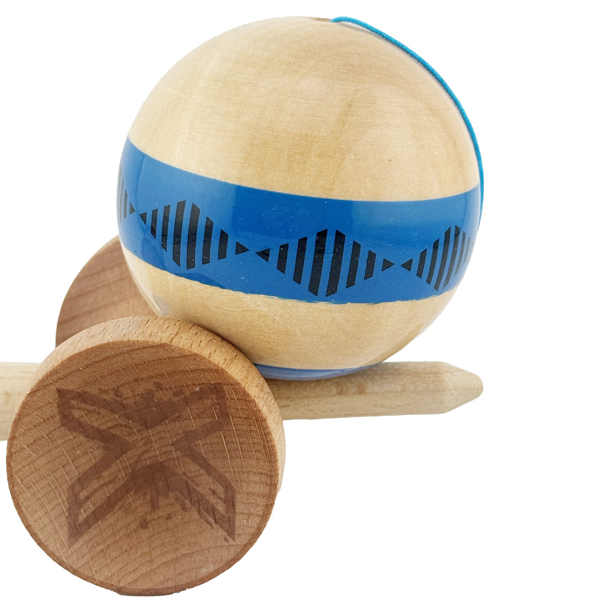 Kendama X Vibes Originala, Model Frequency Albastru / Maro, Profesionala, Cupe Mari, Super Sticky, Rulment, Ata 55cm