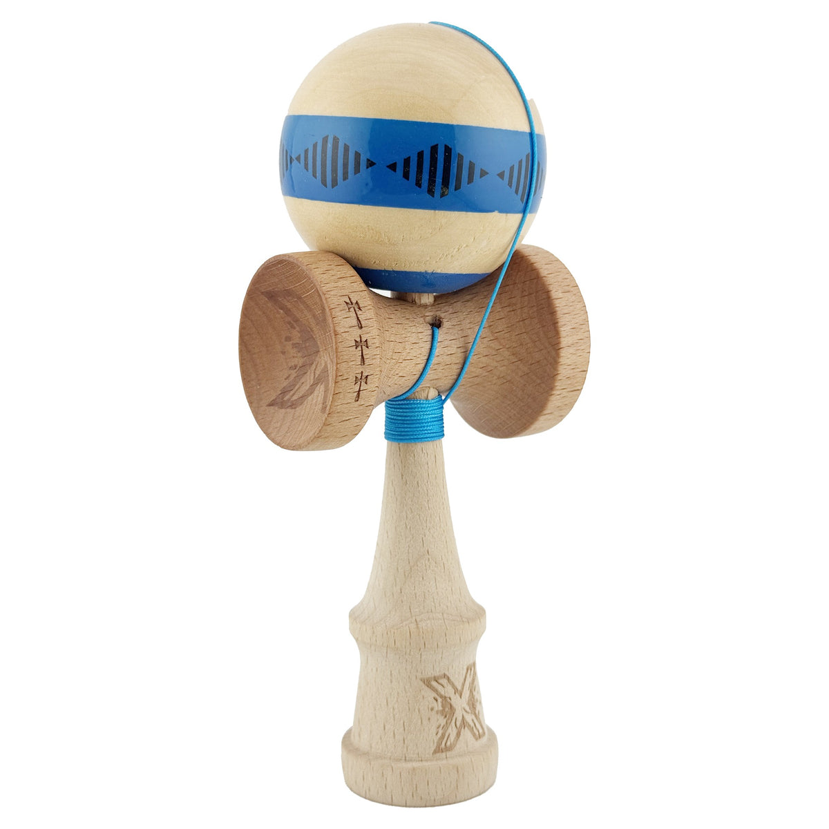 Kendama X Vibes Originala, Model Frequency Albastru / Maro, Profesionala, Cupe Mari, Super Sticky, Rulment, Ata 55cm