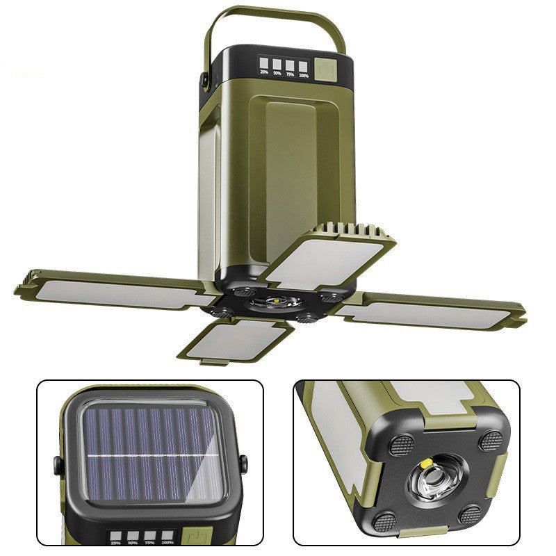Lampa de Camping LED, Felinar Reincarcabil Solar si USB Type-C, Lanterna Integrata cu 4 Laturi Pliabile, Functie Power Bank, Impermeabila IPX4, 12.5 x 7 x 7 cm, Verde