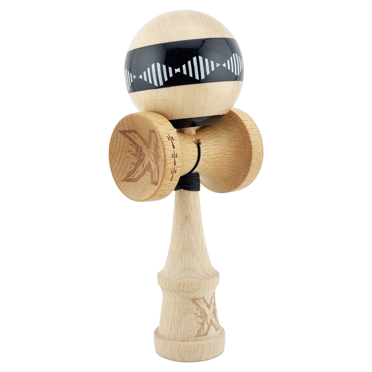 Kendama X Vibes Originala, Model Frequency Negru / Maro, Profesionala, Cupe Mari, Super Sticky, Rulment, Ata 55cm