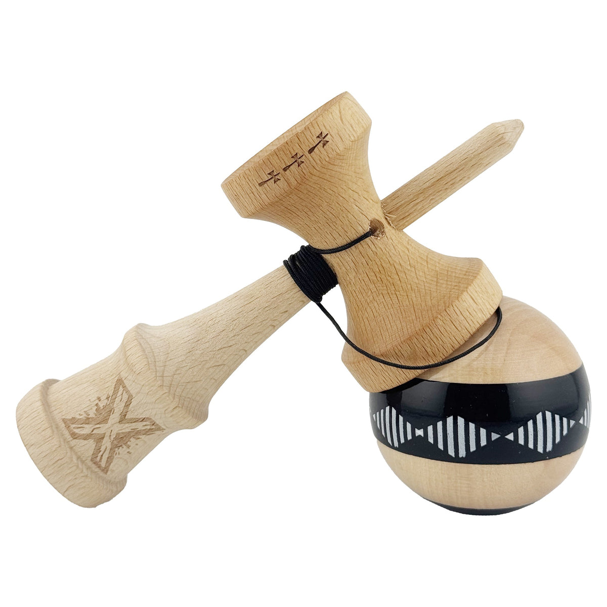 Kendama X Vibes Originala, Model Frequency Negru / Maro, Profesionala, Cupe Mari, Super Sticky, Rulment, Ata 55cm