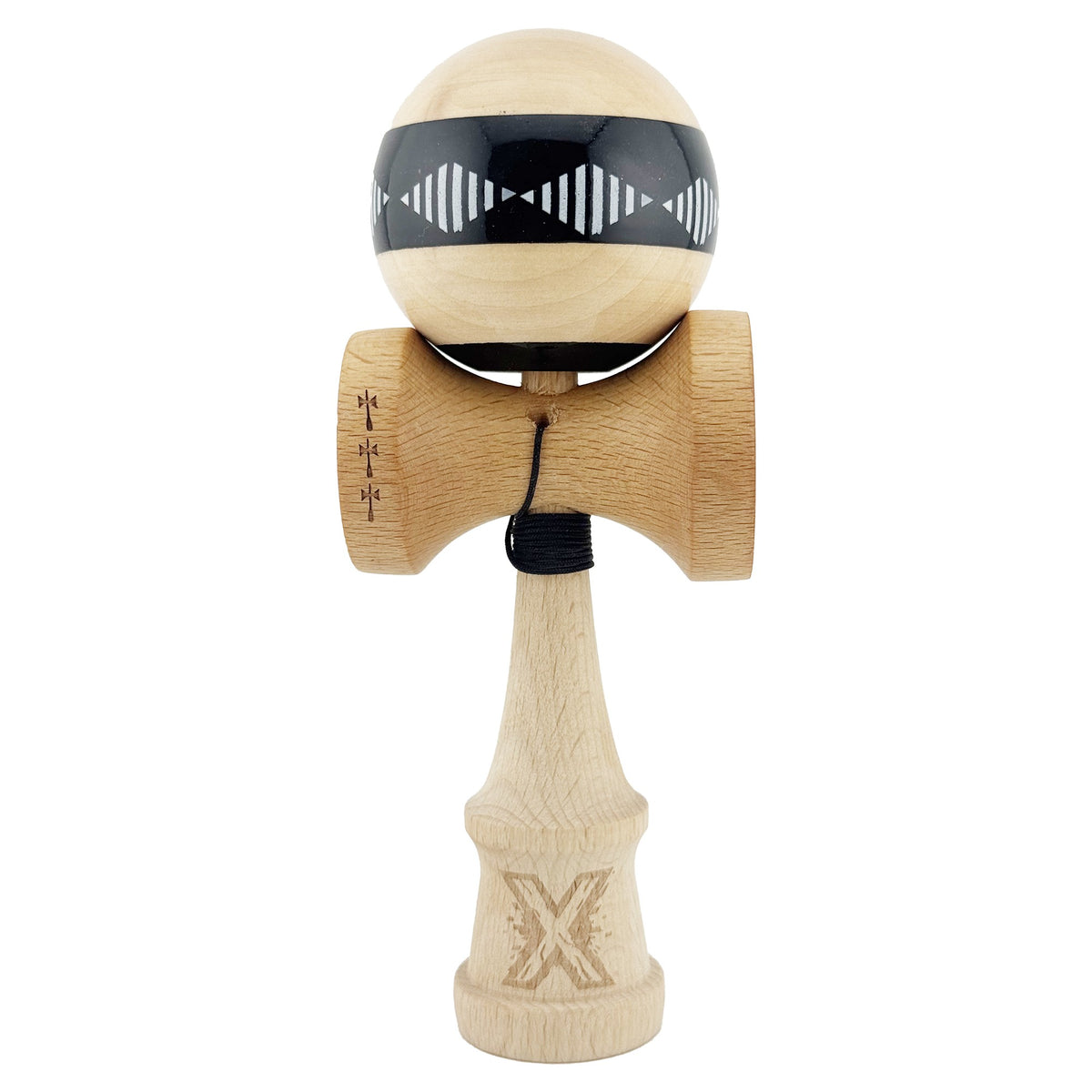 Kendama X Vibes Originala, Model Frequency Negru / Maro, Profesionala, Cupe Mari, Super Sticky, Rulment, Ata 55cm