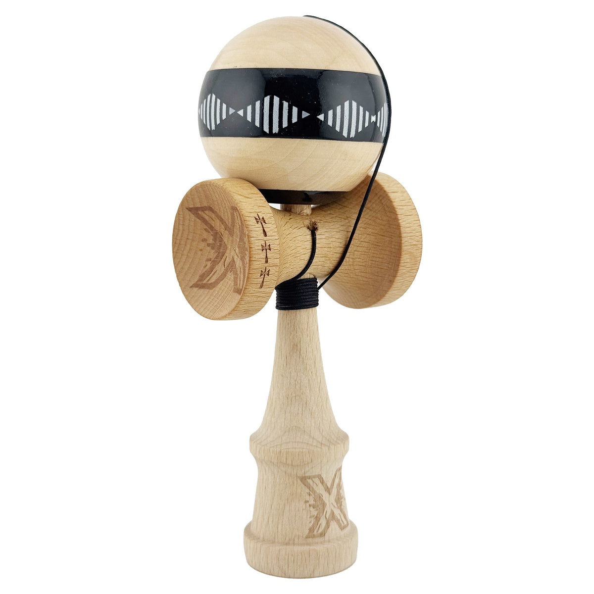 Kendama X Vibes Originala, Model Frequency Negru / Maro, Profesionala, Cupe Mari, Super Sticky, Rulment, Ata 55cm