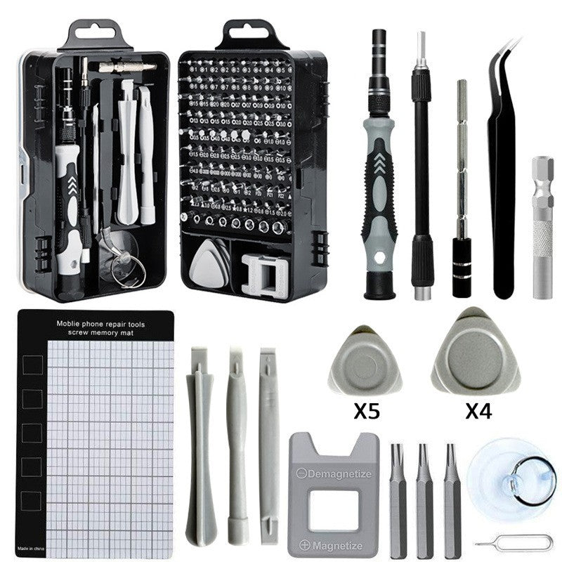 Set Surubelnite de Precizie 115-in-1 pentru Electronice, Telefon si Laptop, Biti Magnetici din Otel Crom Vanadiu, Maner Anti-Alunecare, Extensie Flexibila, 18 x 11 x 6 cm, Negru-Alb
