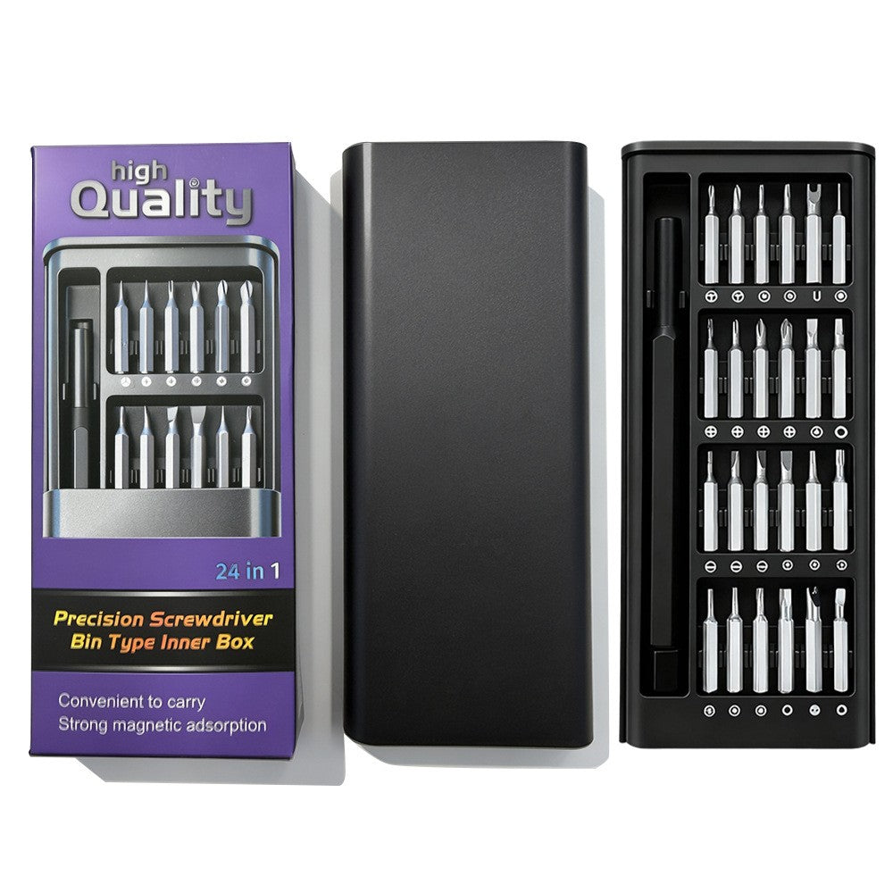 Set Surubelnite 24-in-1 cu Clichet, Trusa Multifunctionala pentru Reparatii Electronice, Maner Ergonomic Magnetic, Otel Cromat, Cutie Organizatoare, Negru/Verde