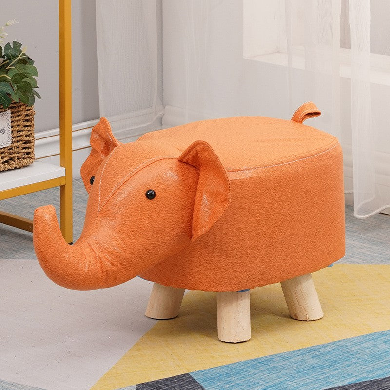 Taburet pentru Copii, Scaun de Joaca Model Elefant, Tapiterie Pufoasa cu Burete Elastic, Picioare din Lemn Masiv cu Protectie Antiderapanta, Sarcina Maxima 50 kg, 30 x 25 x 25 cm, Portocaliu