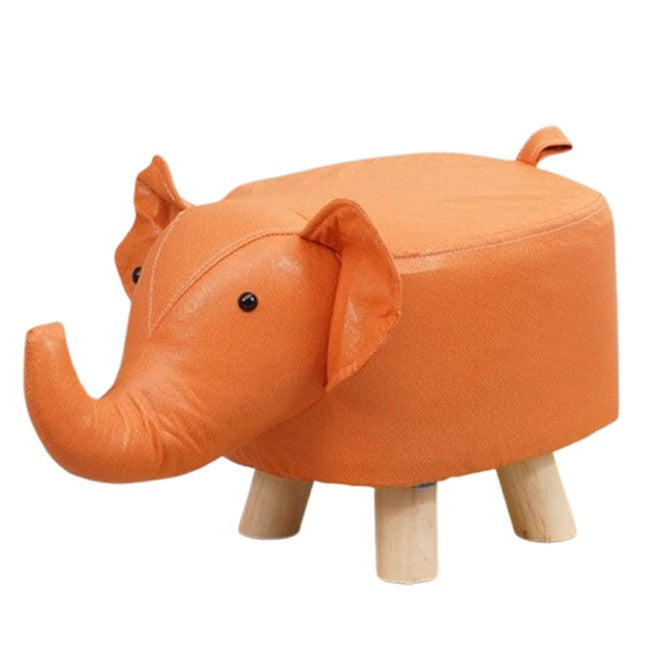 Taburet pentru Copii, Scaun de Joaca Model Elefant, Tapiterie Pufoasa cu Burete Elastic, Picioare din Lemn Masiv cu Protectie Antiderapanta, Sarcina Maxima 50 kg, 30 x 25 x 25 cm, Portocaliu