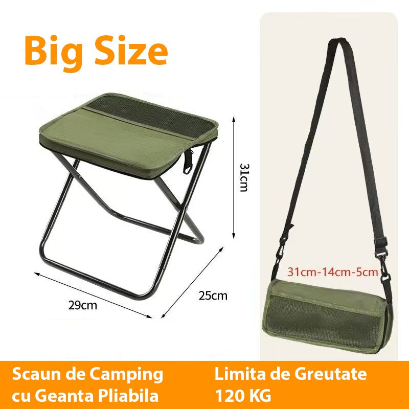 Scaun Taburet Pliabil pentru Camping si Pescuit, Portabil pentru Adulti, Cadru Metalic si Panza Oxford, 31 x 29 x 25 cm, Verde
