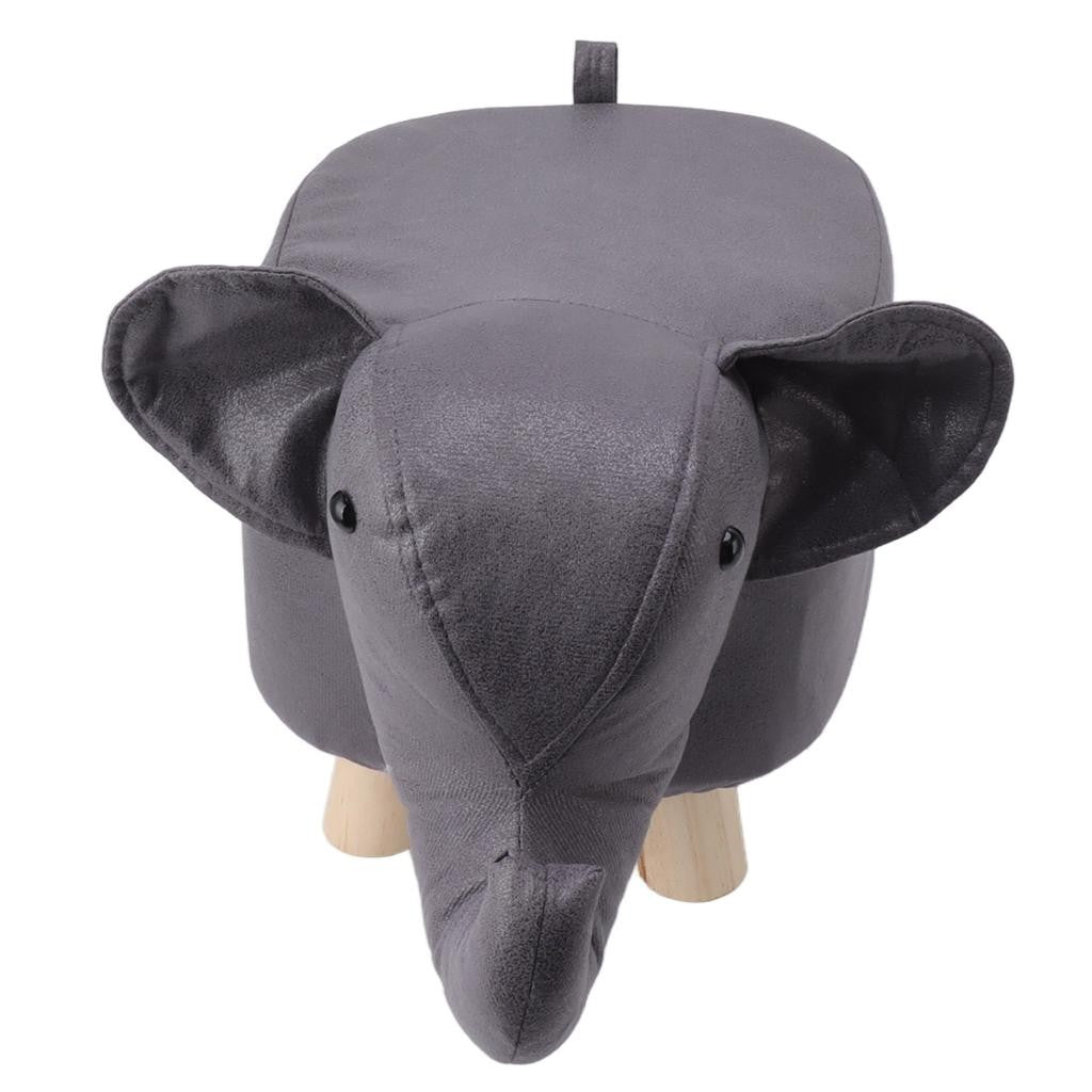 Taburet pentru Copii, Scaun Design Elefant cu Picioare din Lemn Masiv, Sezut Captusit cu Burete, Antiderapant, 30 x 25 x 25 cm, Gri Inchis