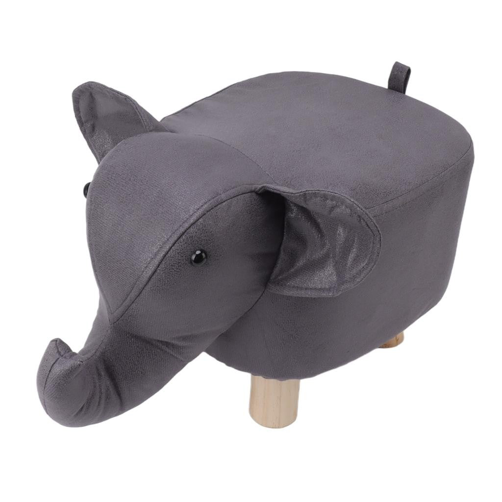 Taburet pentru Copii, Scaun Design Elefant cu Picioare din Lemn Masiv, Sezut Captusit cu Burete, Antiderapant, 30 x 25 x 25 cm, Gri Inchis