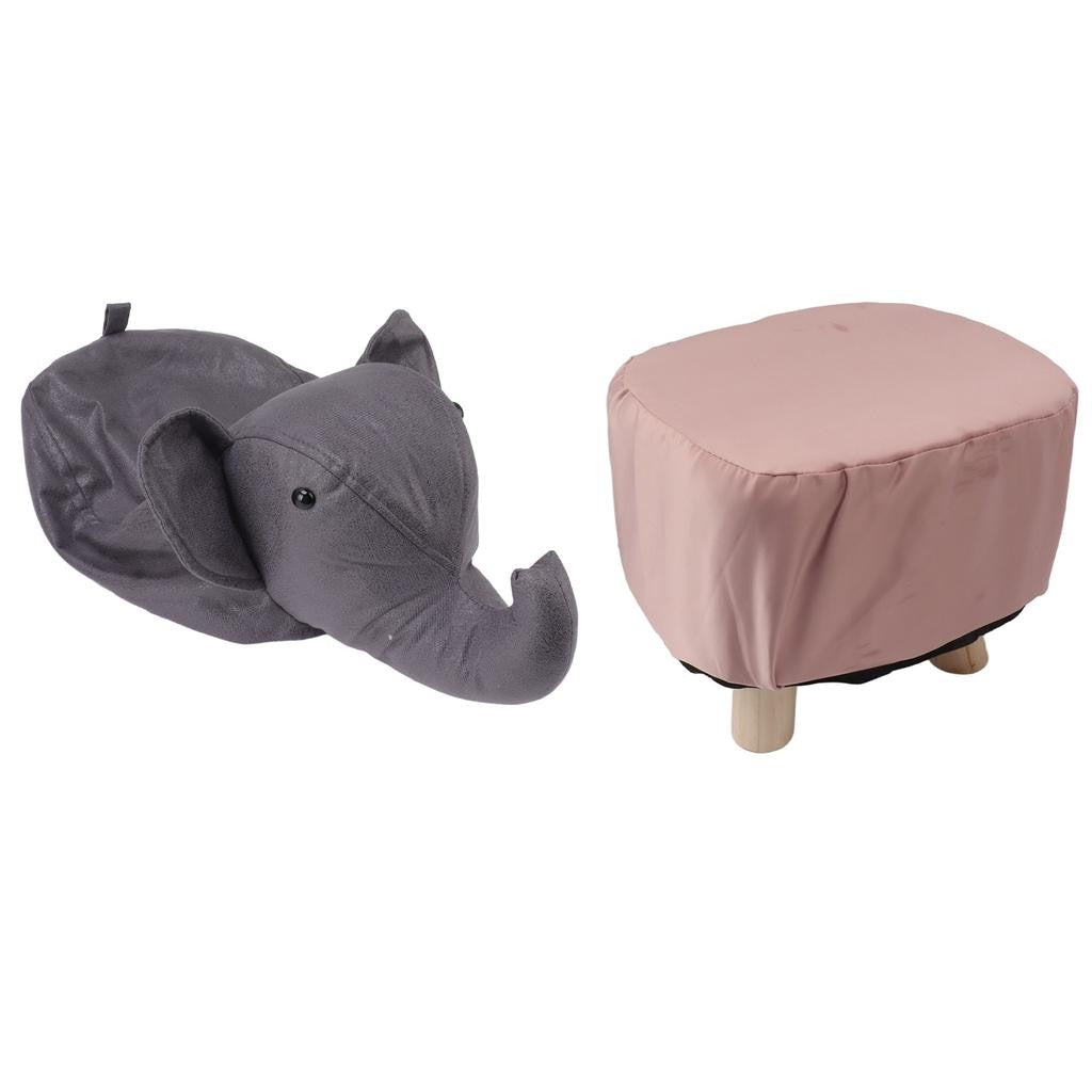 Taburet pentru Copii, Scaun Design Elefant cu Picioare din Lemn Masiv, Sezut Captusit cu Burete, Antiderapant, 30 x 25 x 25 cm, Gri Inchis