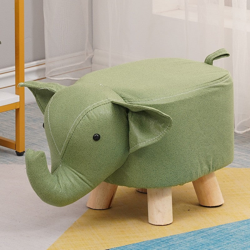Taburet pentru Copii, Scaun Tip Taburet Model Elefant, Tapitat cu Burete Moale, Picioare din Lemn Masiv, 30 x 25 x 25 cm, Verde