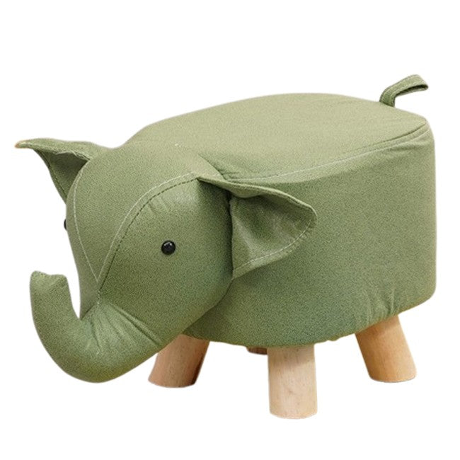 Taburet pentru Copii, Scaun Tip Taburet Model Elefant, Tapitat cu Burete Moale, Picioare din Lemn Masiv, 30 x 25 x 25 cm, Verde