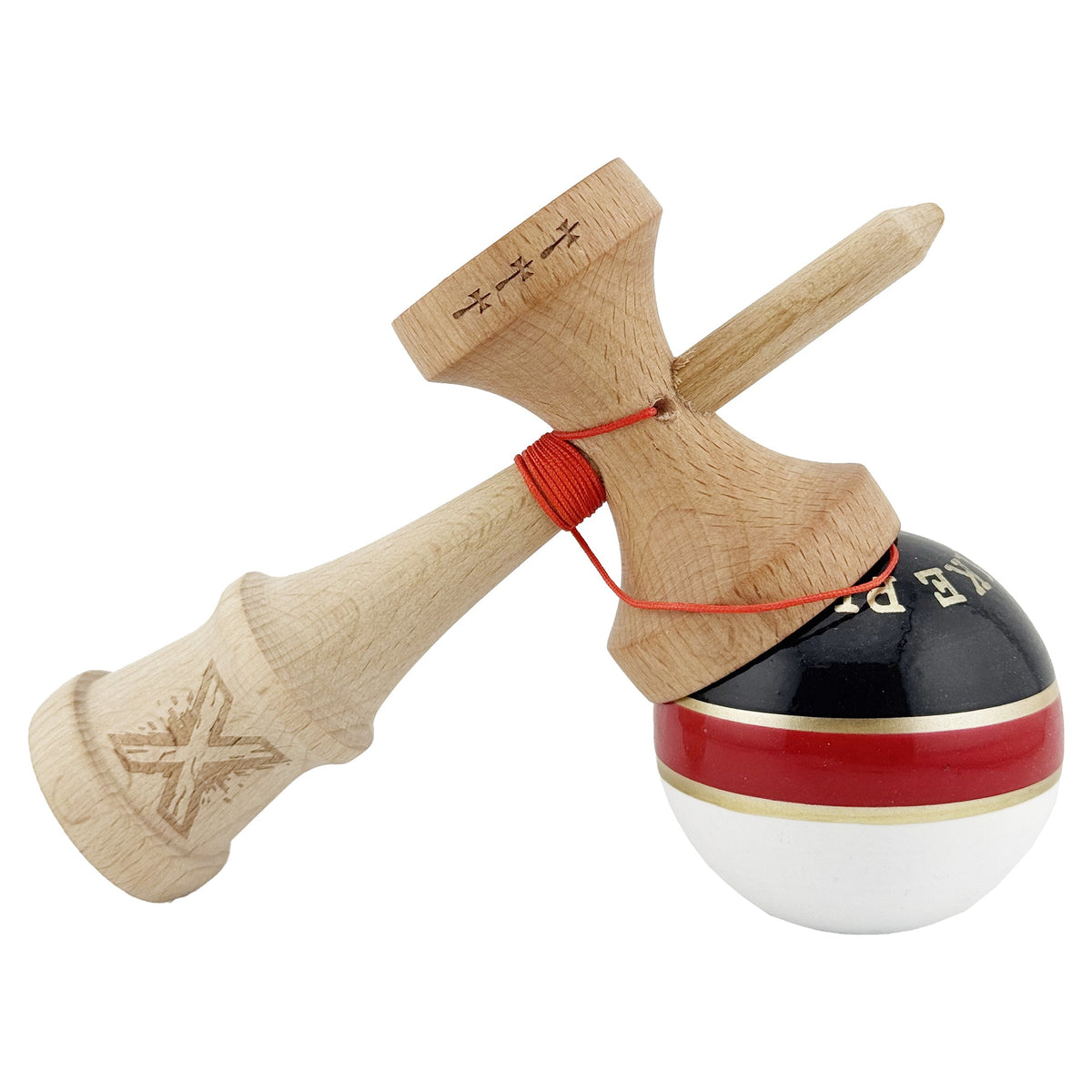 Kendama X Royal Spike Originala, Model Negru / Rosu Silver / Alb, Profesionala, Cupe Mari, Super Sticky, Rulment, Ata 55cm