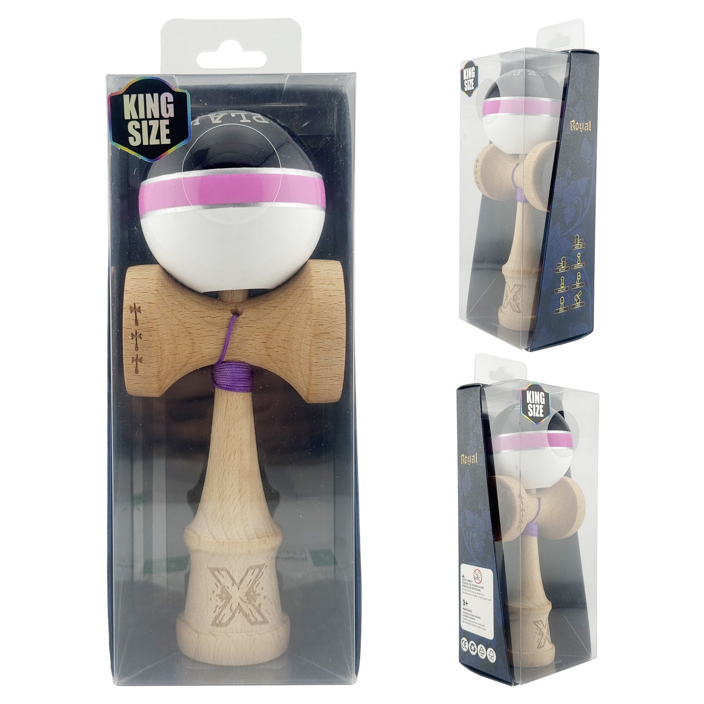 Kendama X Royal Spike Originala, Model Negru / Roz Silver / Alb, Profesionala, Cupe Mari, Super Sticky, Rulment, Ata 55cm