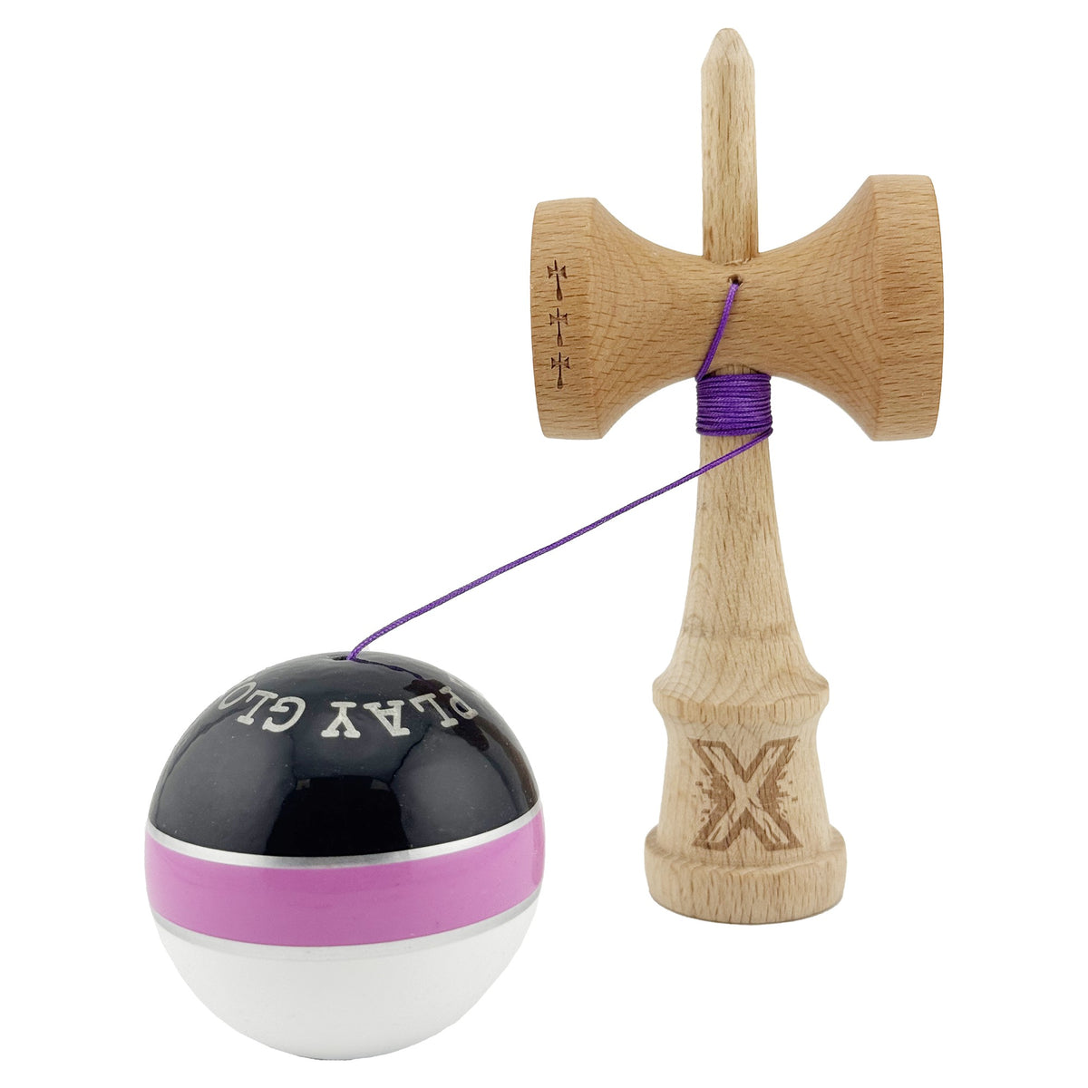 Kendama X Royal Spike Originala, Model Negru / Roz Silver / Alb, Profesionala, Cupe Mari, Super Sticky, Rulment, Ata 55cm