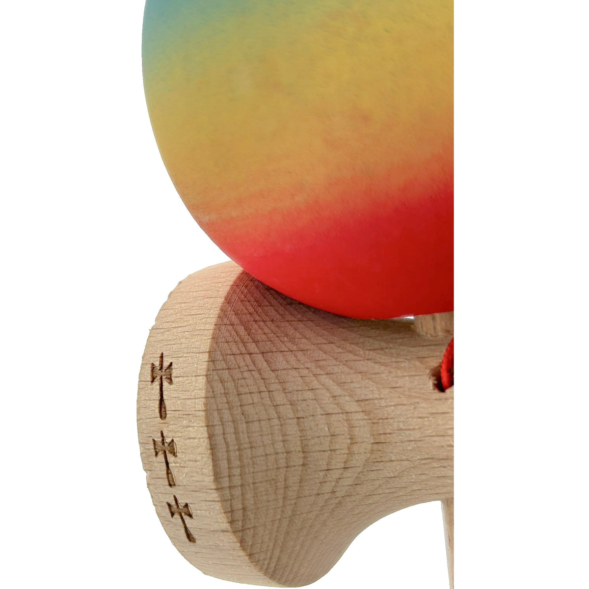 Kendama X Originala - Cupe Mari - Profesionala - Rubber Grip - Jucarie Interactiva din Lemn, 18 cm, Joc de Indemanare pentru Copii si Adulti, Model Albastru-Galben-Rosu in Degrade