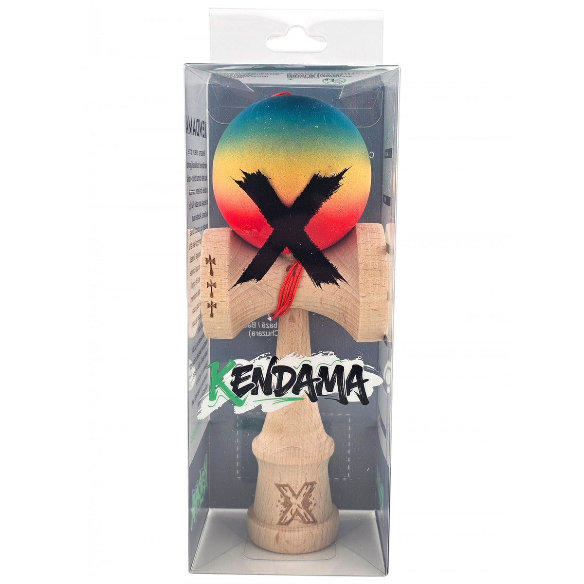 Kendama X Originala - Cupe Mari - Profesionala - Rubber Grip - Jucarie Interactiva din Lemn, 18 cm, Joc de Indemanare pentru Copii si Adulti, Model Albastru-Galben-Rosu in Degrade