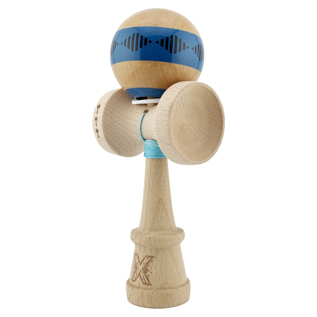 Kendama X Vibes Originala, Model V3 Albastru, Profesionala, Cupe Mari King Size, Super Sticky, Gaura in Baza, Rulment, Ata 55cm